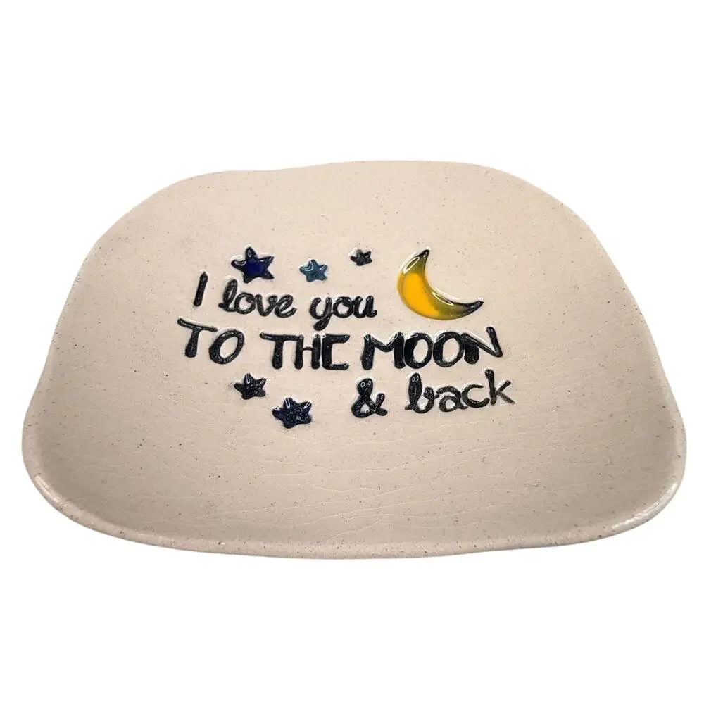 Cheryl Stevens Studio Pottery Trinket Dish Moon Stars I Love You Handmade Boho